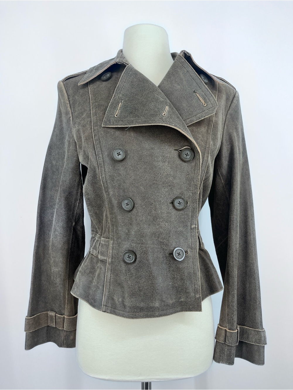 Vintage Express Y2K Leather Jacket Moto Coat Medium 8 Gray Brown Cropped Fitted